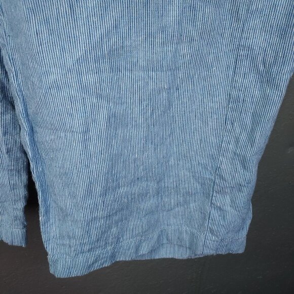J Jill Love Linen Pants Women's L Blue Stripe Wide Leg Crop Pockets Pull-on 100% - Picture 3 of 13